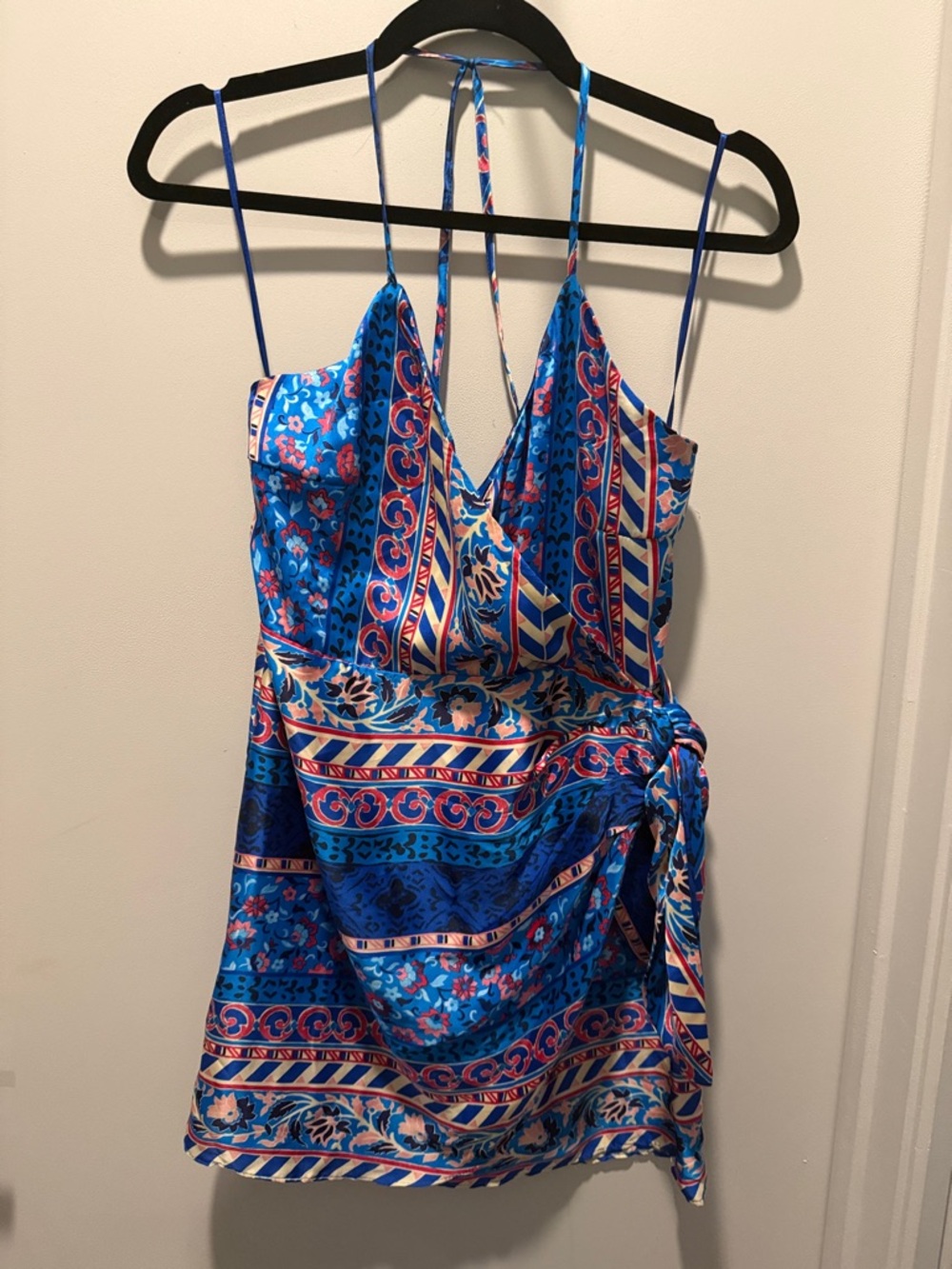 Zara Blue & Purple Printed Wrap Mini Dress